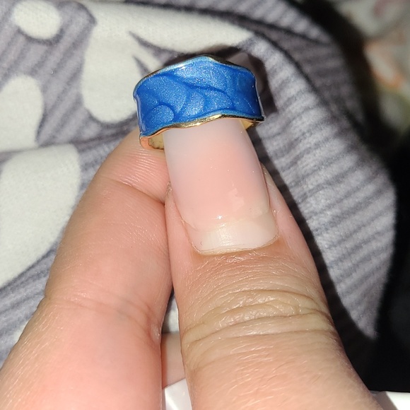 Blue Enamel Gold Boho Ring Resizable Ring - Picture 2 of 5